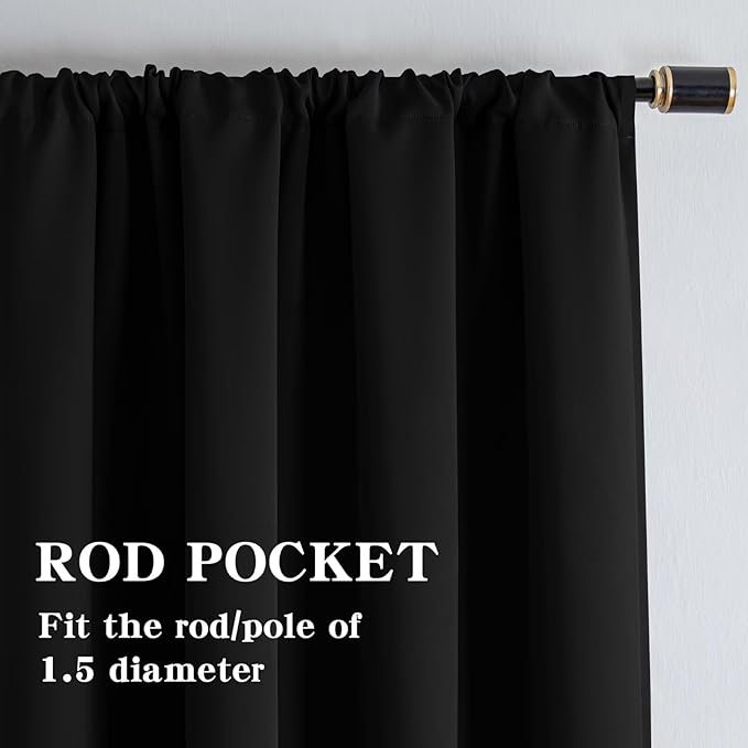 IGEMAEVE Blackout Curtains for Bedroom Grommet Black 52" W x 72" L | Bedroom | - Image 2