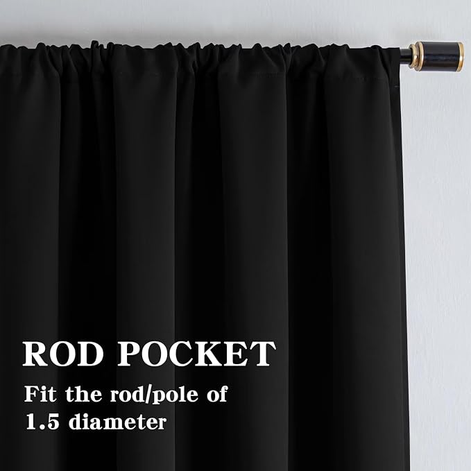IGEMAEVE Blackout Curtains for Bedroom Rod Pocket Black 52" W x 108" L | Living - Image 6