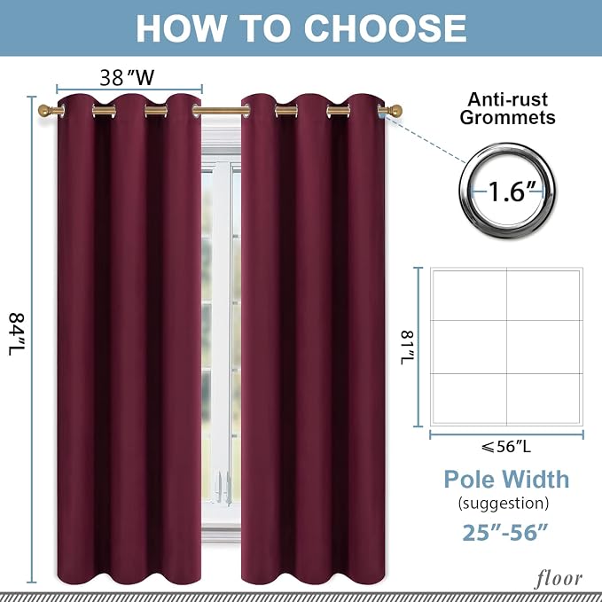 Diraysid Burgundy Red Grommet Blackout Curtains - Image 3