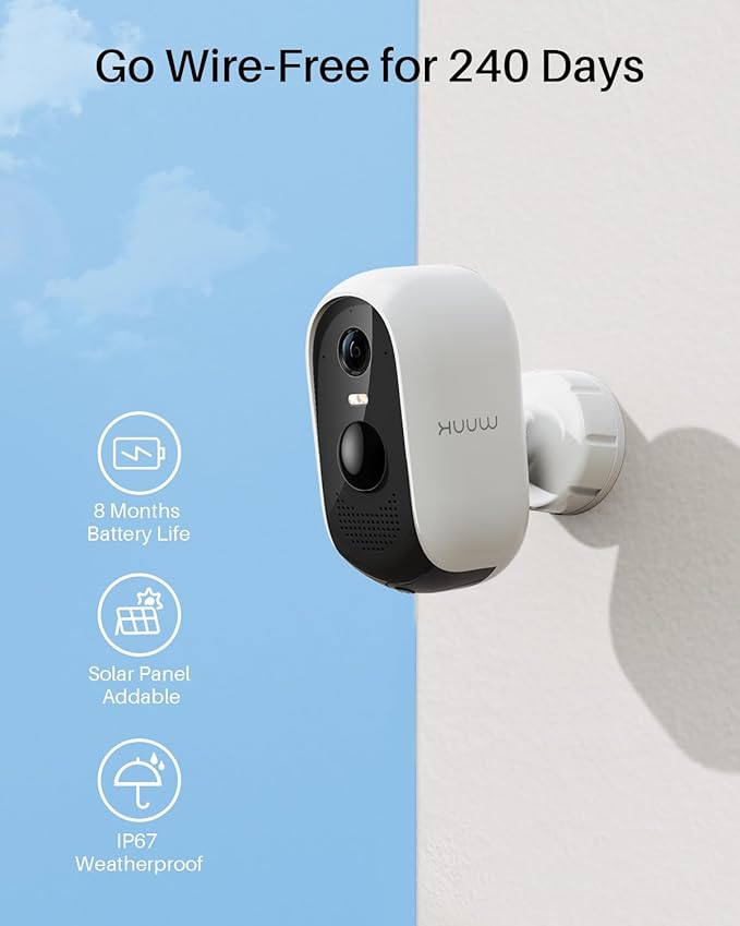 WUUK Security Cameras Wireless Outdoor, Indoor Camera, Home Surveillance System, 2K, No Monthly Fee, Motion Alert, Night Vision, 2.4/5 GHz WiFi, Compatible with Alexa & Google, 4-Camera Kit