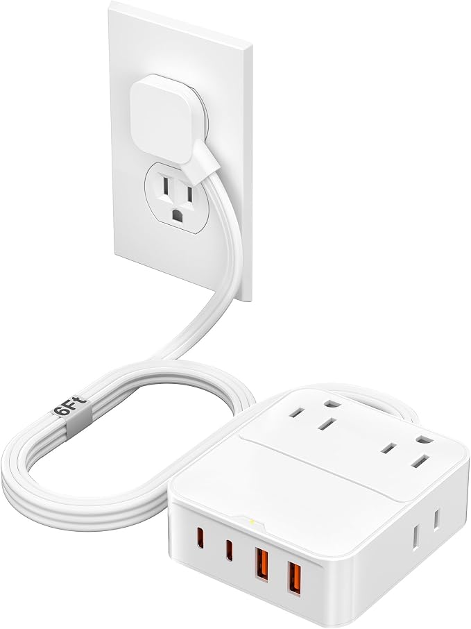 Flat Plug Power Strip with USB Ports-4 AC&4 USB Ports, Extension Cord | 6FT by VPSUN