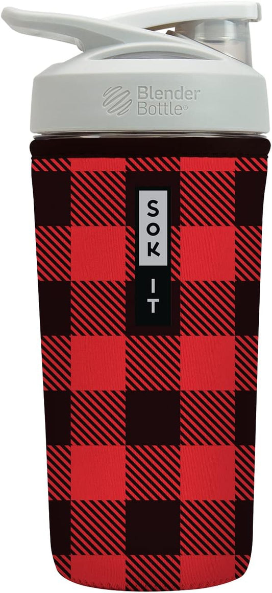 Sok It BotlSok Protein Blender Shaker Bottle Sleeve Insulated Neoprene Cover (Buffalo Check, Fits 28oz Blender)
