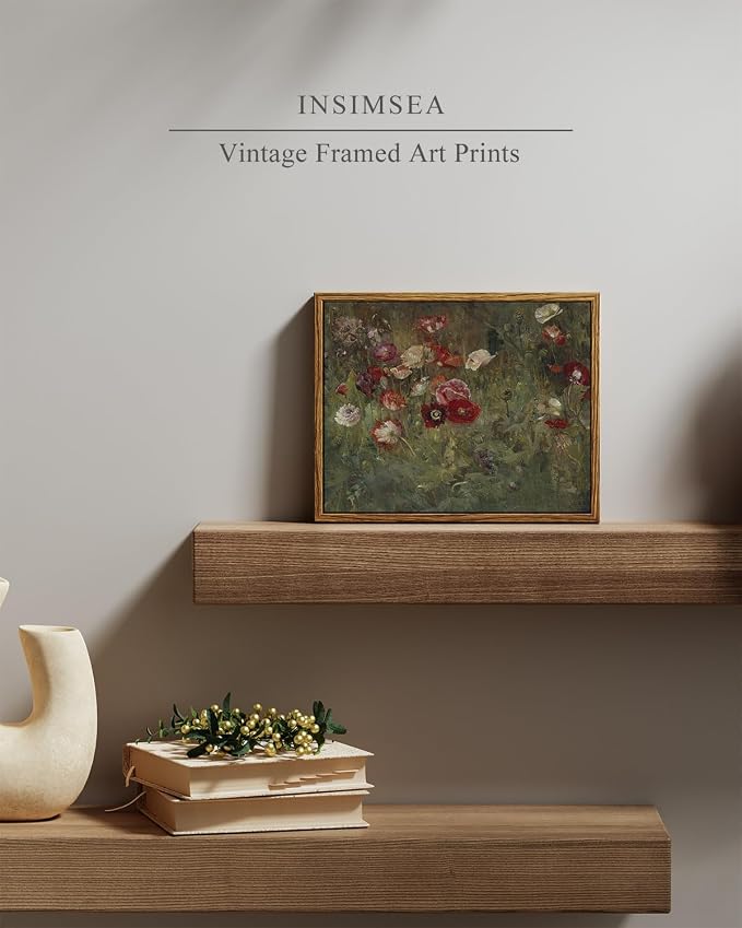 InSimSea Framed Canvas Wall Art, Vintage Bathroom Shelf Art, Poppy Picture - Image 2