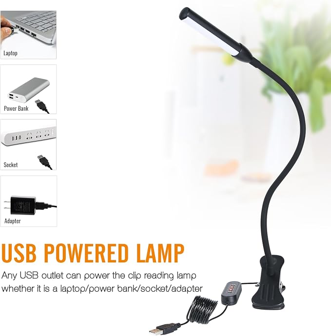 Clip on Reading Lamp, Clip Light, Warm & Daylight & White Light 3 Colors - Image 5