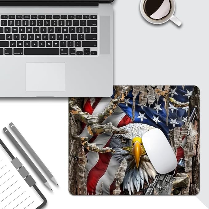 American Flag Eagle rip Oak camo Square Mouse pad, Texture, Waterproof, Anti Slip Rubber Base, Computer Mouse pad, Laptop Mouse pad