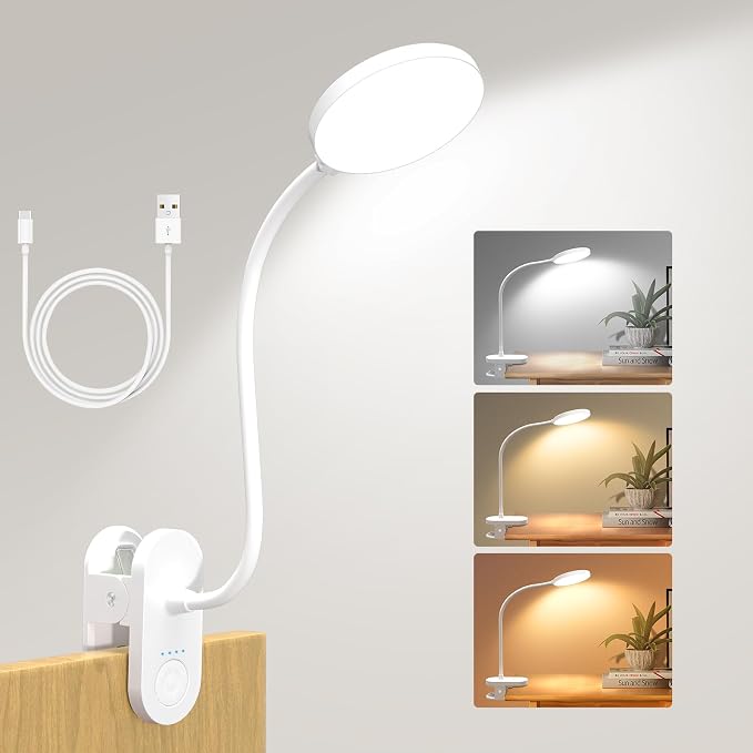 Rechargeable Desk Lamp with Clamp, 97 LED Bright Clip on Light with 3 Color & by Unknown