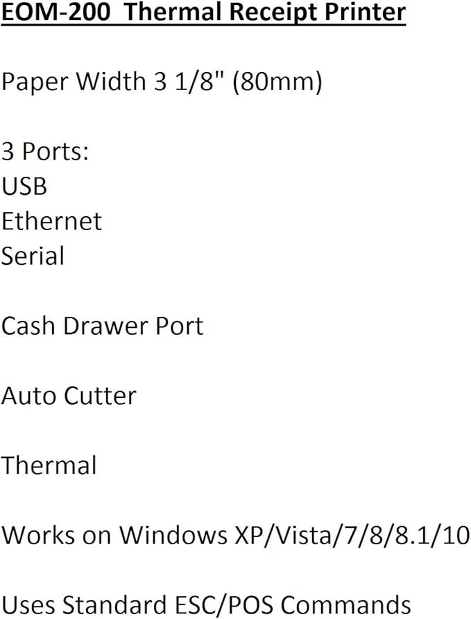 EOM-POS Heavy Duty Cash Register Drawer + Thermal Receipt Printer -for Windows Systems Only