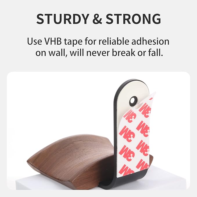 Mt.Jun Wood Headphone Wall Mount Holder, with VHB Adhesive Tape and Screw, Holds 10 lbs (Black & Walnut Wood, 2 Pack)