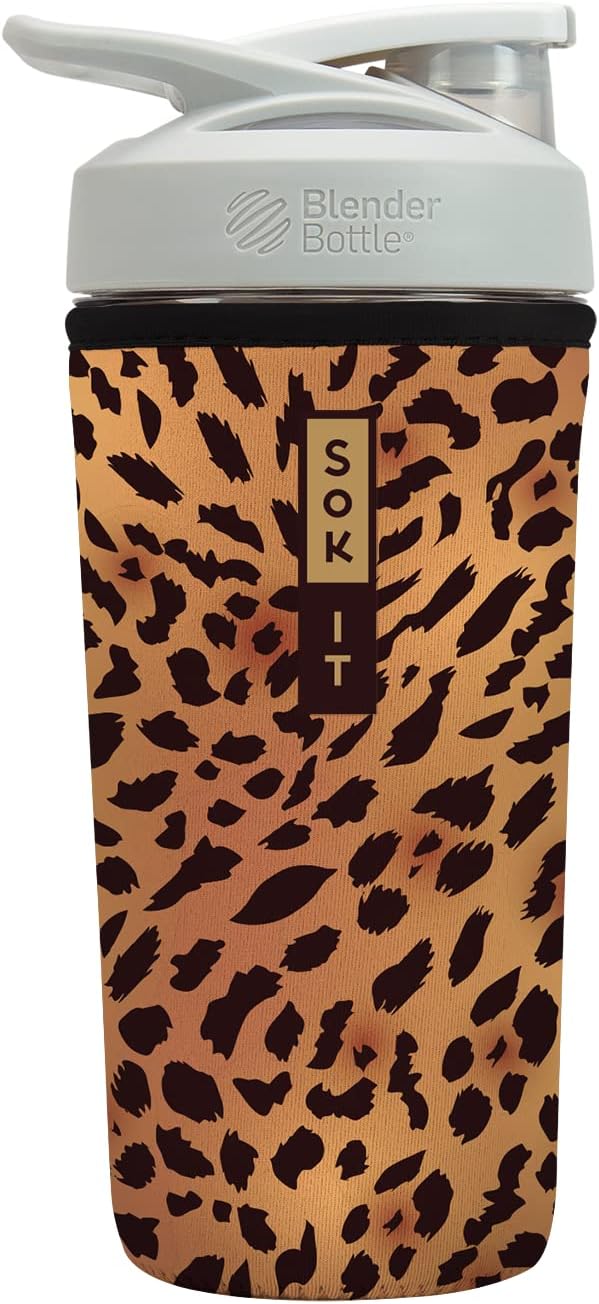 Sok It BotlSok Protein Blender Shaker Bottle Sleeve Insulated Neoprene Cover (Classic Leopard, Fits 28oz Blender)