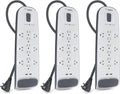 Belkin 12-Outlet USB Power Strip Surge Protector, Flat Plug, 6ft Cord (3,996 Joules), White - Pack of 3