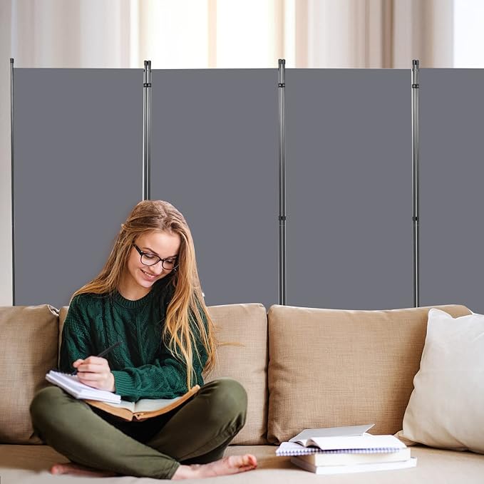 Room Divider 4 Panel Folding Privacy Screen, Round Pad Design Wall Divider | - Image 5