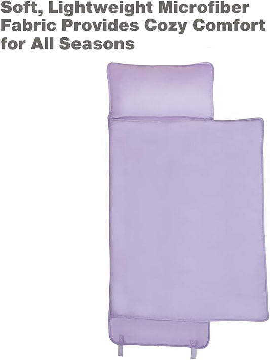 EVERYDAY KIDS Nap Mat with Removable Pillow - Lavender - Carry Handle with Straps Closure, Rollup Design, Soft Microfiber for Preschool, Daycare, Travel Sleeping Bag - Ages 3-6 Years