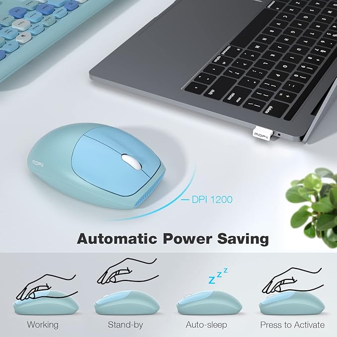 MOFII Wireless Keyboard and Mouse Combo Silent, Slim Compact 2.4G USB Full Size, Cute 110 Keys Keyboard for PC, Notebook, MacBook, Tablet, Laptop, Windows System