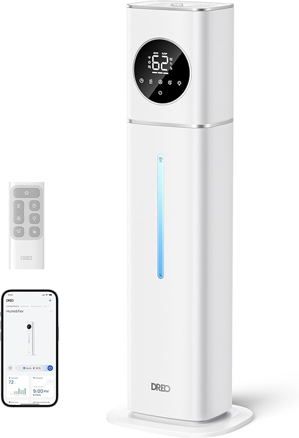 DREO HM735S 11L Smart Humidifier Large Room 700 ft², 100H Cool Mist Air Humidifiers for Bedroom, Top-Fill, Clean Tank Technology, 26dB, Auto Mode, Aroma Box, RGB, Remote & APP Control, Baby, Silver