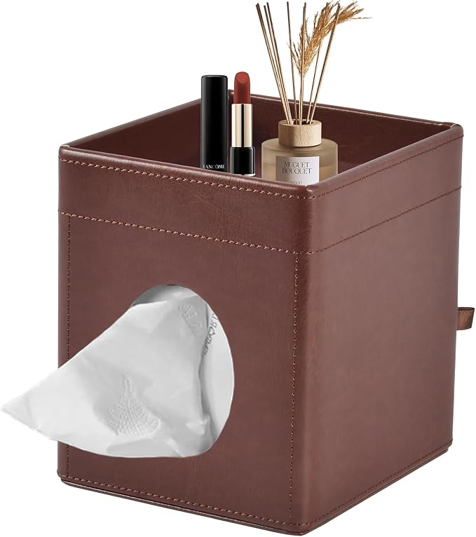 Tissue Box Cover Square Tissue Box Holder PU Leather Facial Tissues Organizer by XNONE