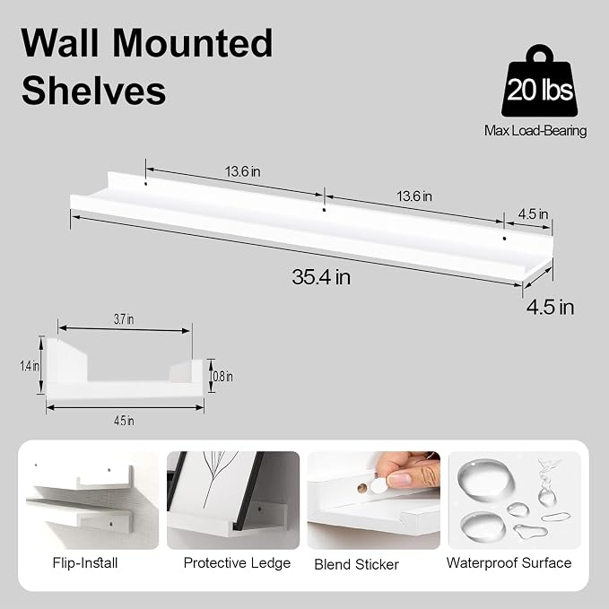 White Floating Shelves for Wall Decor, 36 in Shelf - Image 2