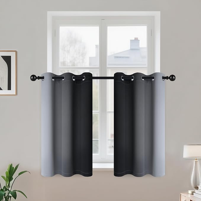COSVIYA Grommet Ombre Black Room Darkening Curtains 36 inch - Image 2