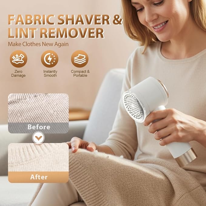 Rechargeable Fabric Shaver for Clothing with Smart LED Display, 2026 New 2 in 1 Suction and Shave Technology Clothes Shaver, Lint Shavers with 3 Speeds for Clothes, Couch, Furniture (B)