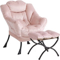 Lazy Chair with Ottoman, Comfy Accent Reading Chair, Velvet Pink | Foldable by LITA