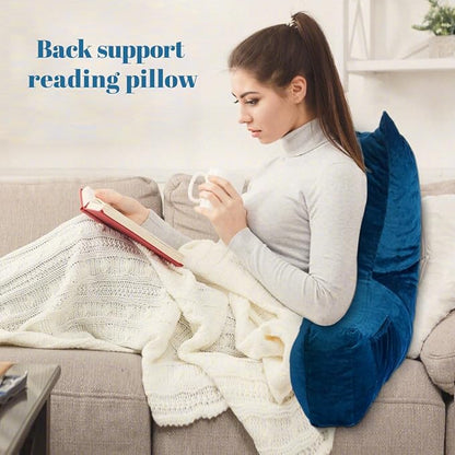Neustern Reading Pillow for Sitting in Bed Adult, Back Pillow for Bed Shredded Memory Foam Chair Pillow with Arms and Pockets, Backrest and Support with Washable Cover for Watching TV/Gaming/Relaxing