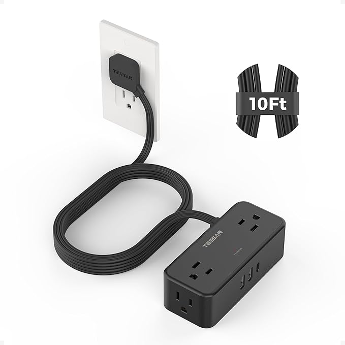 TESSAN Extension Cord 10 FT, Power Strip by TESSAN