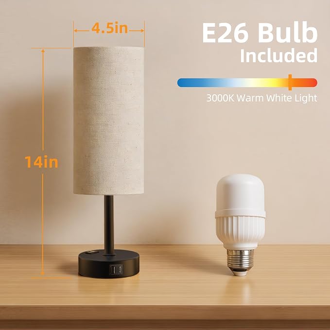 Table Lamp for Nightstand, High-Sensitivity Touch, 3-Level Dimmable Bedside Lamp - Image 6