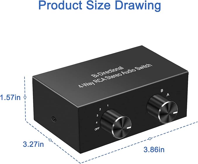 Y.D.F 4-Way Bi-Directional RCA Switch, HiFi AV L/R Sound Channel 2 in 4 Out or 4 in 2 Out, L/R Sound Channel Audio Switcher Splitter RCA Stereo Selector for DVD Stereo Speaker CD Player
