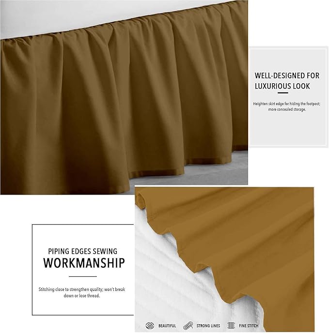 Taupe Solid Ruffled Bed Skirt Twin-14 Inch Drop Split Corner, Microfiber Bedskirt with Platform Three Sided Coverage