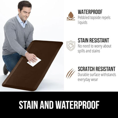 GORILLA GRIP Comfortable Cushioned Kitchen Mats for Floor, 58x20, Waterproof and Stain Resistant Soft Top, 3/4 Inch Thick Ergonomic Standing Desk Anti Fatigue Mat, Foam Supports Ankles and Feet, Brown