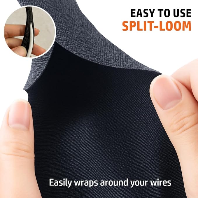 MGI SpeedWare Woven Mesh Split-Sleeve Wire Loom for High-Temperature Automotive Harness and Home Cable Management - 25 feet (1")