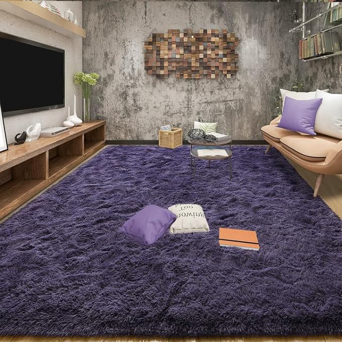 5x8 Area Rugs for Living Room, Soft Fluffy Shag Gray Purple Rug for Bedroom by Tepook