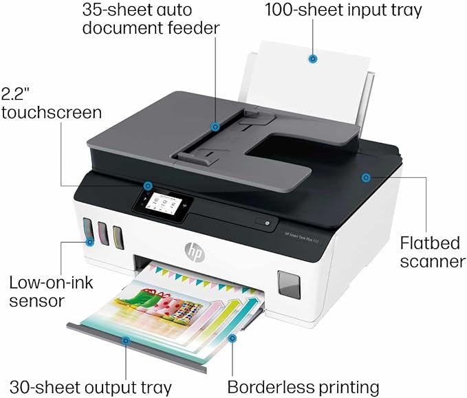 HP Smart Tank Plus 651 Wireless All-in-One Printer, Ink Tank Printer-for-Home Use, up to 2 Years of Ink in Bottles, Auto Document Feeder, Mobile Print, Scan, Copy, Fax (7XV38A)