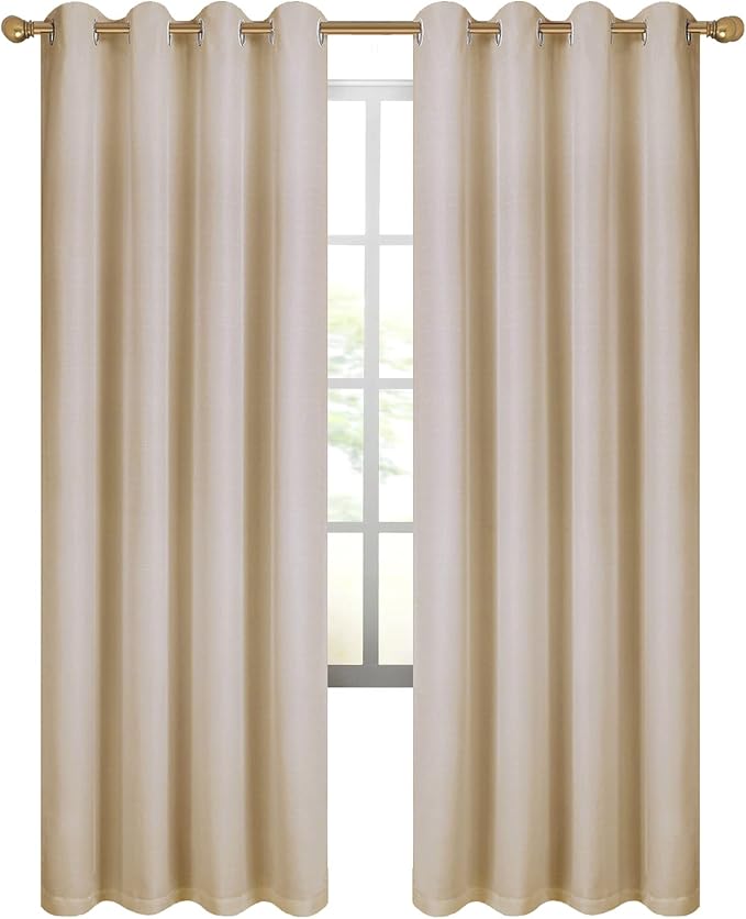 Diraysid 100% Blackout Curtains Beige Linen Curtains - Image 3