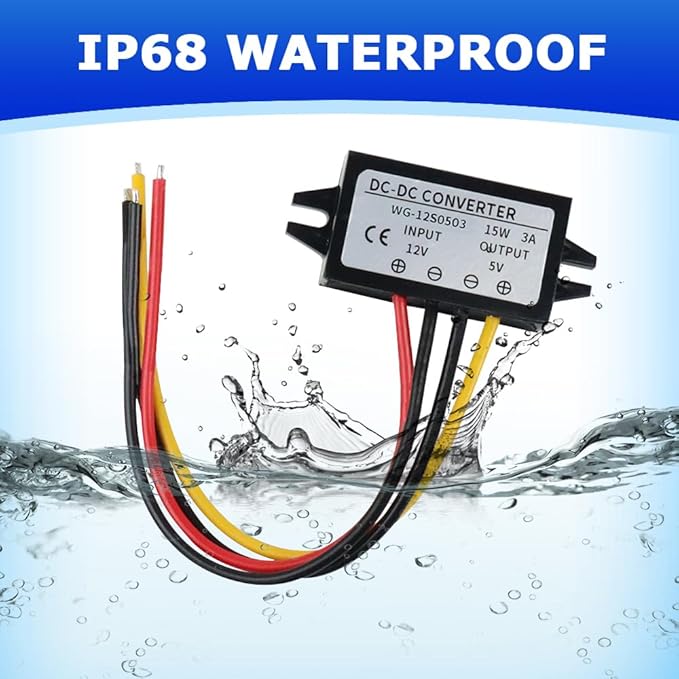 2Pcs DC 12/24V to 5V Converter 3A 15W,Step Down Converter,Voltage Reducer IP68 Waterproof Power Converters
