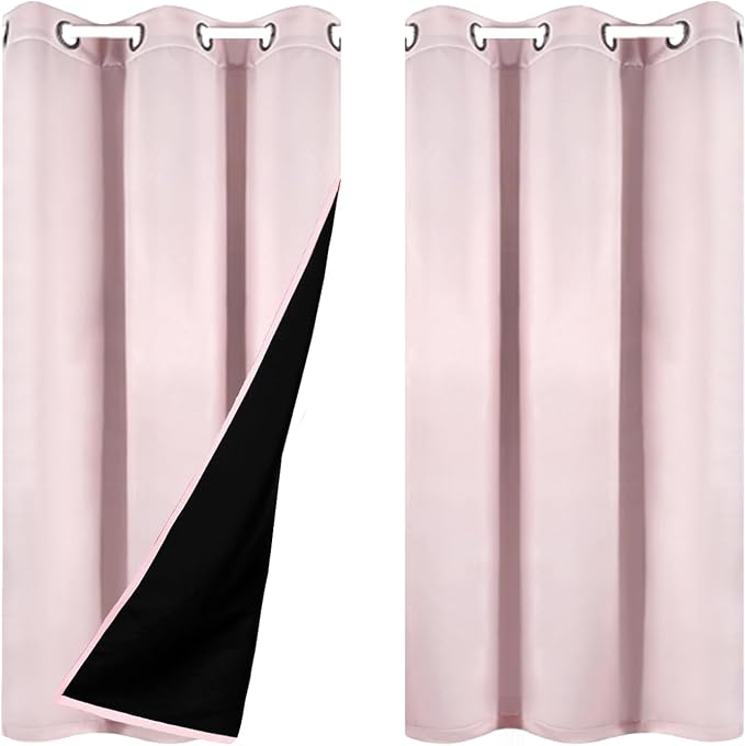 100% Blackout Curtains 40 x 63 Inches Long Thermal Insulated Baby Pink Curtains - Image 3