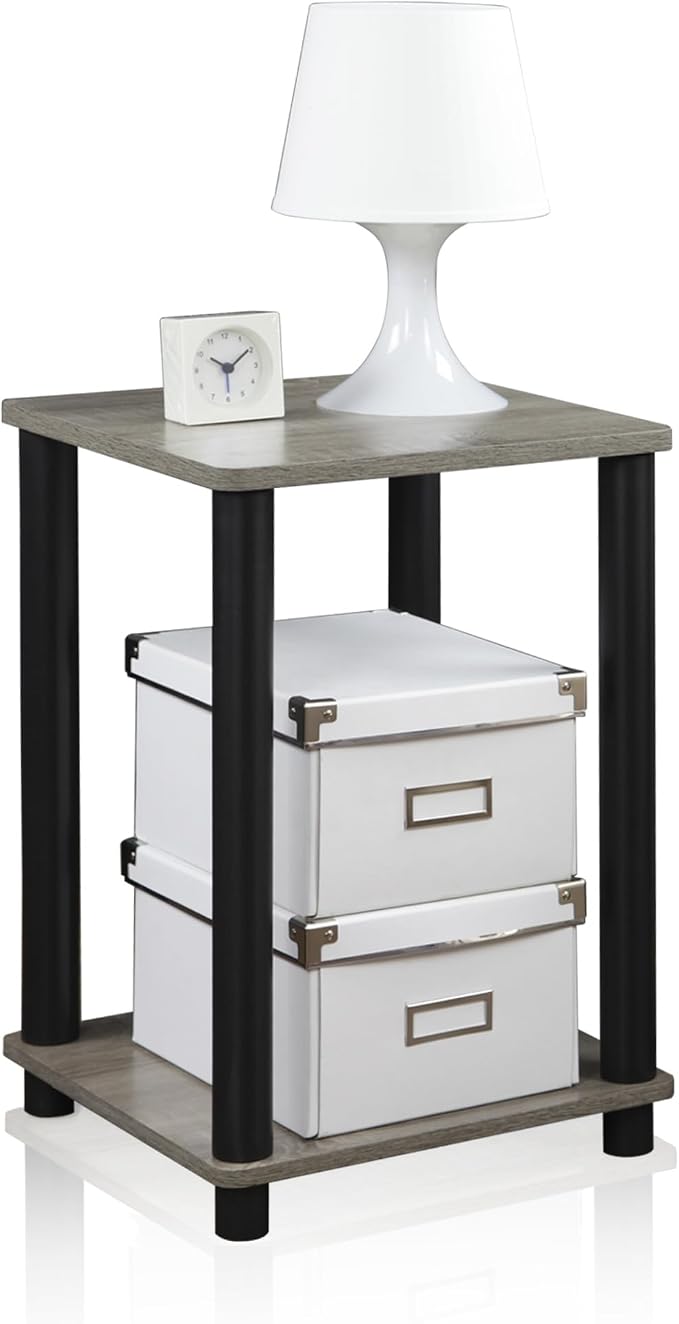 Furinno Modern Grey Side Table, 2-Tier Square Top End Table - Image 3