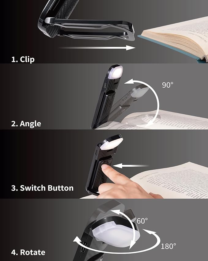 HEMONNKAM Book Reading Light, Rechargeable Clip on Booklight, Eye Caring 3 - Image 5