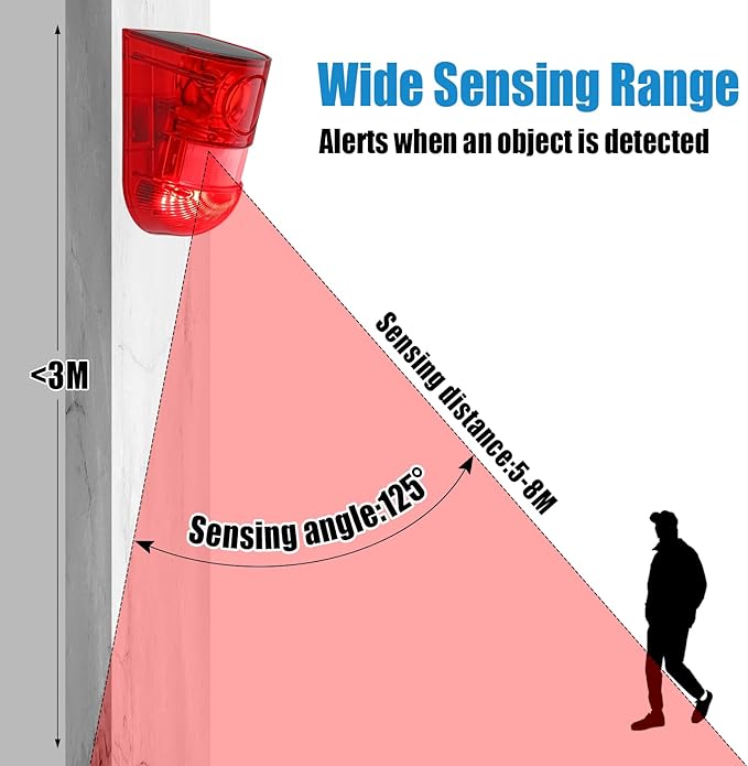 Qualirey 16 Pack Solar Sound and Light Alarm Motion Sensor 129db Outdoor Security Siren Waterproof Motion Activated Detector Alarm 6 LEDs Flash Warning Strobe System for Home, Farm (Red)