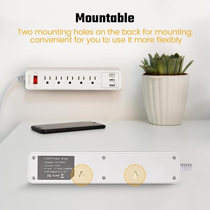 Power Strip, SUPERDANNY Surge Protector, 5 Outlets, 3 USB Ports, 4.5 Ft - Image 6