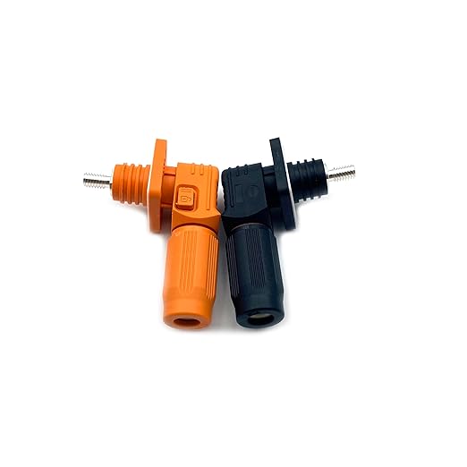300A Battery Energy Storage Connector, 95mm² High Current Connectors IP67 Waterproof Stud Wiring Power Adapter Quick Plug Terminal Right Angle Plug and Socket (1500V Black+Orange)