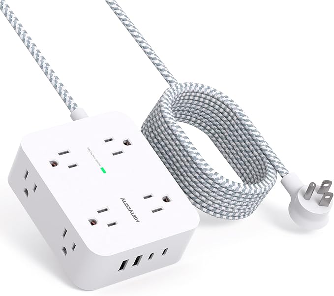 HANYCONY Surge Protector Power Strip, 10 Ft Braided Extension Cord, 1080J | 8 by HANYCONY
