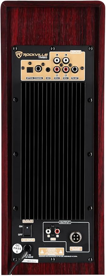 Rockville TM80C Powered Home Theater Tower Speaker System, Cherry Wood, 800W, 8" Subwoofers, Bluetooth, USB/SD Playback, FM Radio, Remote Control, Karaoke Ready, Perfect for Home Entertainment