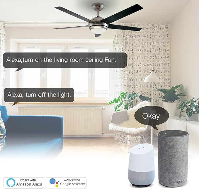 MOES WiFi Smart Ceiling Fan Light Wall Switch, Smart Life/Tuya APP Remote Timer and Counterdown, Compatible with Alexa and Google Home, Black No Hub Required