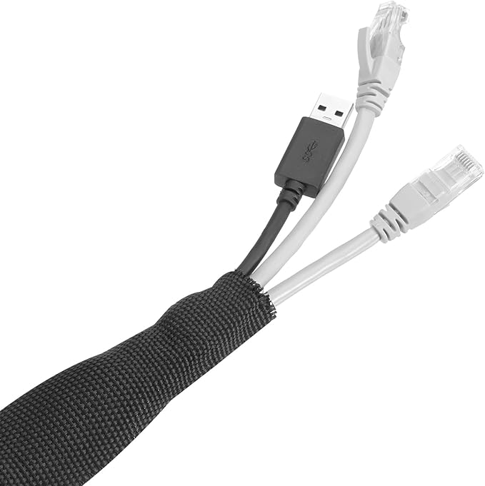 MECCANIXITY Braided Cable Sleeves Heat Shrinkable Fabric Sleeving, 2" 33ft Black 2:1 Ratio Heat Shrinkable Cord Protector for Harness Cable, Network Cable Protection, Cable Management