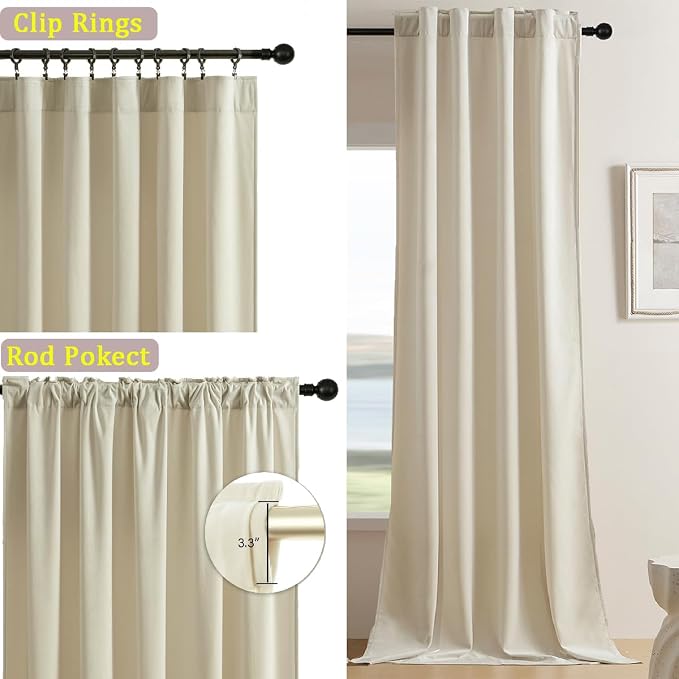 Timeper Cream Beige Velvet Curtains 108 inches 2 Panels, Luxury Curtains - Image 2