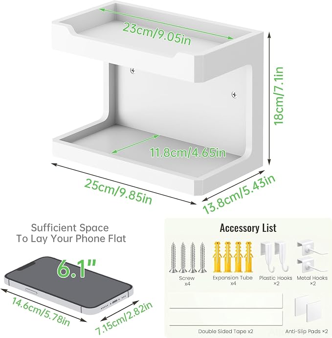 NiHome Bedside Wall Shelf Organizer, Wood 2-Tier Floating Nightstand, 4 DIY - Image 3