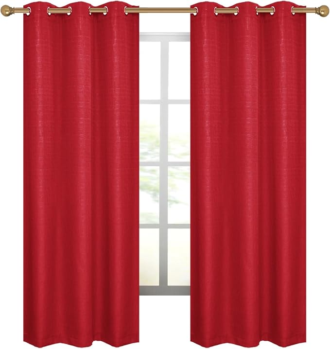 Diraysid 100% Blackout Curtains Red Linen Curtains - Image 7
