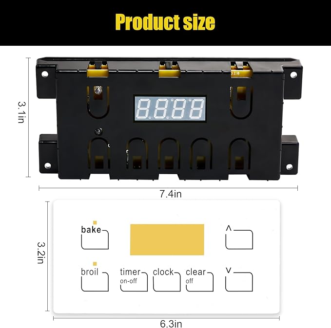 316455410 Range Oven Control Board for Electrolux Kenmore, Gas Range 7 Button Control Board Clock 5304518661 316222800 （White）