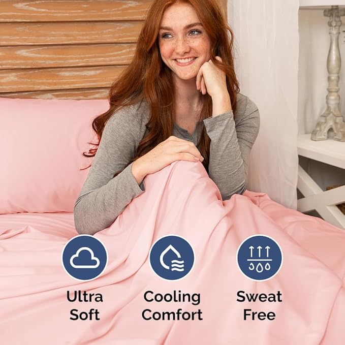 Full XL Bed Sheet Set - 4 Piece Extra Long Extended Full XL Sheets - Soft, Breathable & Cooling - Fits 8" to 16" Mattress w/ Deep Pockets - 54" x 80" - Easy-Fit, Wrinkle & Fade Resistant - Baby Pink