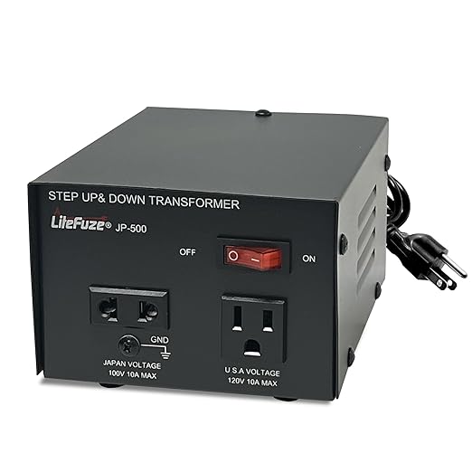 LiteFuze 500W Japan Voltage Converter Transformer – Step Up/Down 100V to 120V / 120V to 100V – Heavy Duty Power Converter with Fuse Protection & Fully Grounded Cord (JP-500)